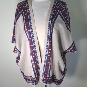 Miami Women’s Sweater Cardigan Poncho Southwestern Aztec Small Oversized Wrap